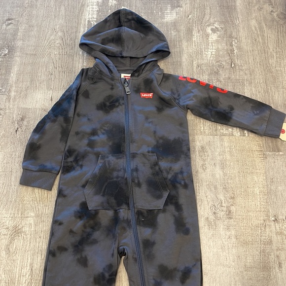 Baby Boy's Tie-Dye Print Hooded Coverall in magnet grey - Picture 2 of 3